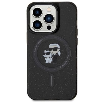 3. Etui Karl Lagerfeld Karl&Choupette Glitter MagSafe na iPhone 15 Pro - czarne