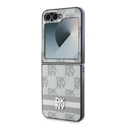 6. Etui DKNY Chequered Pattern Printed Stripes na Samsung Galxy Z Flip 6 - beżowe