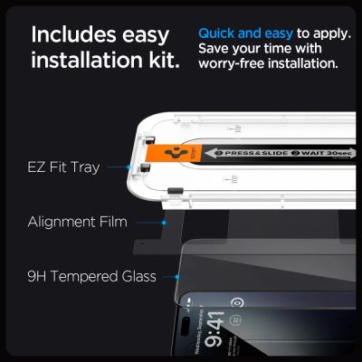 9. Szkło hartowane Spigen Glas.tR EZ Fit FC na iPhone 15 Pro Max - czarne