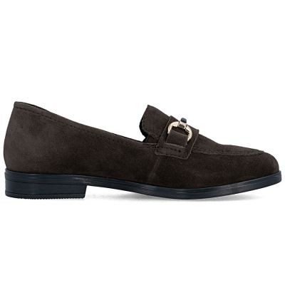 2. Skórzane loafersy damskie zamszowe brązowe Rieker  46262-25