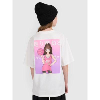 2. T-shirt oversize z nadrukiem dziewczęcy 4F 4FJRAW25TTSHF2935-11S