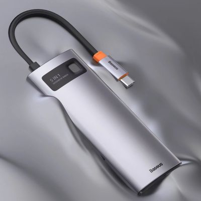 22. Baseus Metal Gleam 5w1 wielofunkcyjny HUB USB Typ C - USB Typ C Power Delivery 100 W / HDMI 4K 30 Hz / 3x USB 3.2 Gen 1 Szary (CAHUB-CX0G)