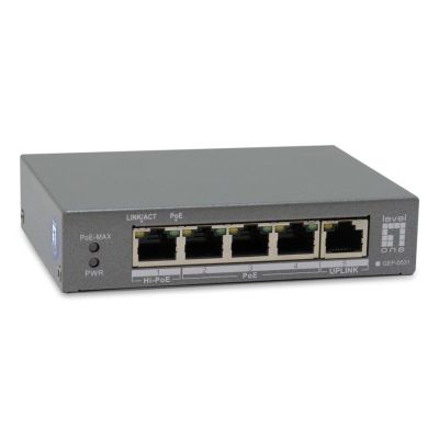 5. LevelOne PoE+Switch 3xGE PoE/1xHi-PoE 60W unmanaged Plastik