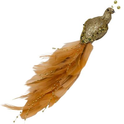 2. PTASZEK DEKORACYJNY NA KLIPSIE 38CM ZŁOTY