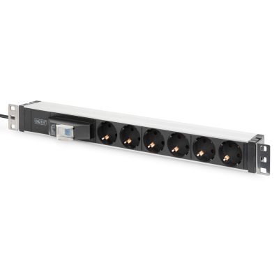 Digitus Listwa zasilająca PDU 19" Rack, 6x schuko, 2.0m, 1x wtyk unischuko, 16A, wyłącznik nadprądowy, profil aluminiowy