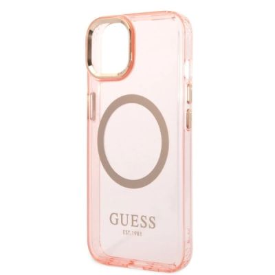 6. Etui Guess Gold Outline Translucent MagSafe na iPhone 14 - różowe
