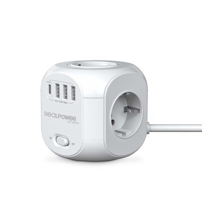 RealPower SteckdosenwĂĽrfel PowerBox 431 + 3xUSB-A / 1xUSB-C