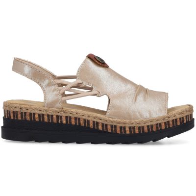 2. Sandały damskie na koturnie złote Rieker V7972-60