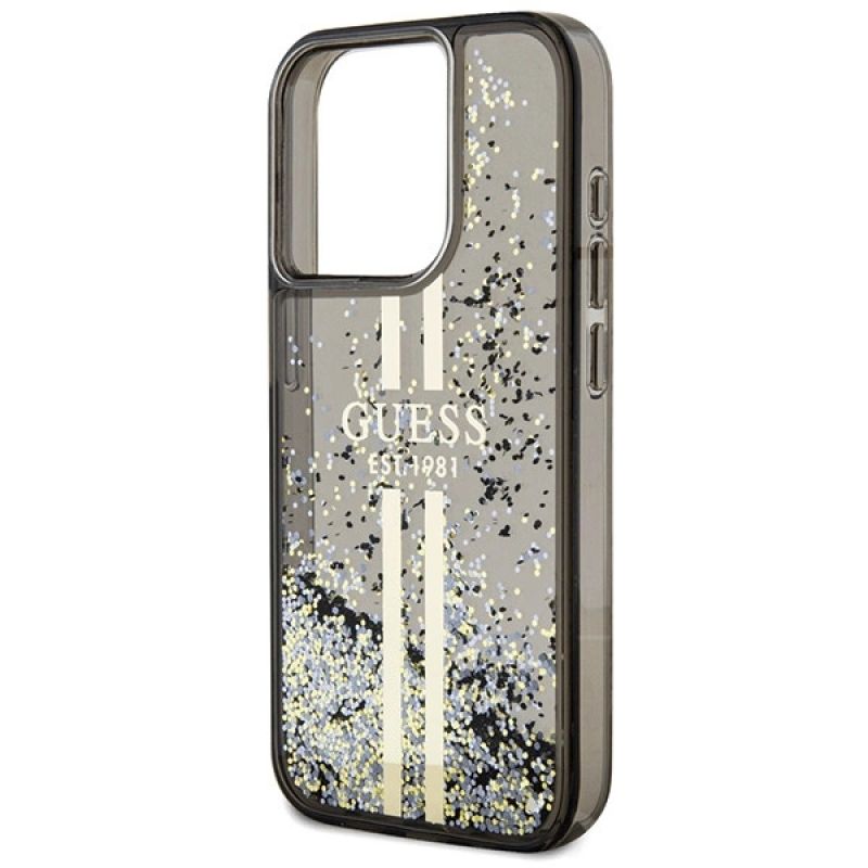 6. Etui Guess Liquid Glitter Gold Stripes na iPhone 15 Pro - czarne