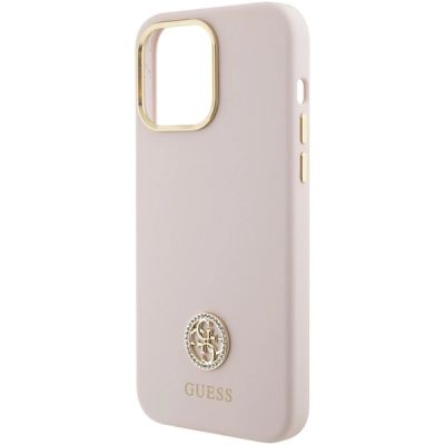 6. Etui Guess Silicone Logo Strass 4G na iPhone 15 Pro Max - różowe