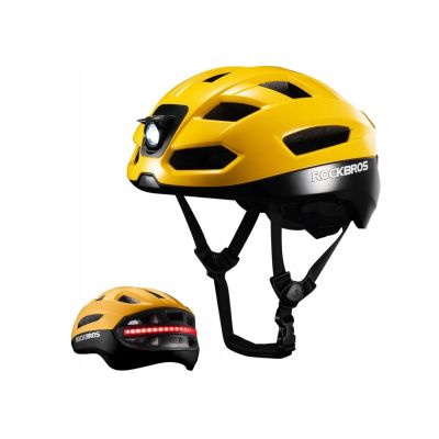 Rockbros kask rowerowy z oświetleniem żółty