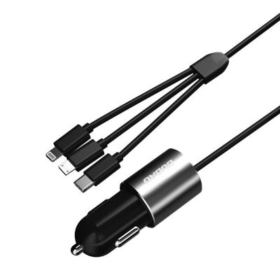 8. Dudao 3w1 ładowarka samochodowa USB 3,4 A wbudowany kabel Lightning / USB Typ C / micro USB czarny (R5ProN black)