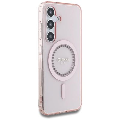 4. Etui Guess Rhinestones Printed Classic Logo MagSafe Samsung Galaxy S25 różowy