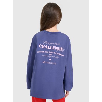 2. Longsleeve oversize z nadrukiem dziewczęcy 4F 4FJRAW25TLONF589-33S