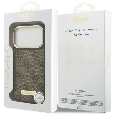 8. Etui Guess 4G Logo Plate MagSafe na iPhone 17 Pro - brązowe