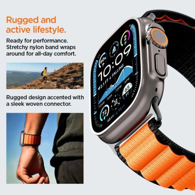 16. Pasek Pasek Spigen WBF1 na Apple Watch 44 / 45 / 46 / 49 mm - czarno-pomarańczowy