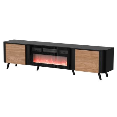 Szafka RTV VOLARE 200x39x49 czarny/orzech + kominek