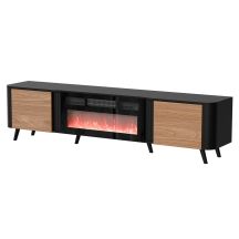 Szafka RTV VOLARE 200x39x49 czarny/orzech + kominek