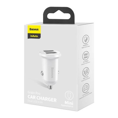 5. Baseus Grain Pro ładowarka samochodowa 2x USB 4,8 A biały (CCALLP-02)