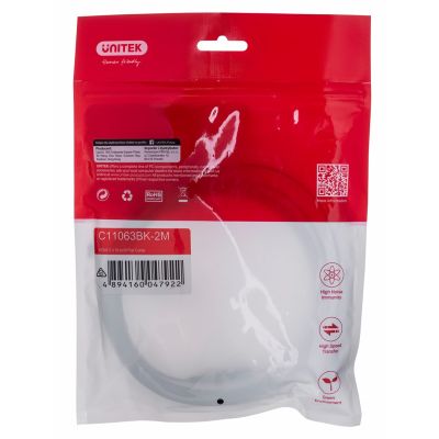 2. UNITEK KABEL HDMI 2.0 4K60HZ, PŁASKI, 2M, C11063BK-2M