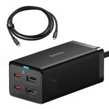 Ładowarka sieciowa GaN5 Baseus CCGP110201 67W HUB HDMI 2x USB-C / USB-A / HDMI 4K 30Hz 1,5m - czarna + kabel USB-C - USB-C 100W 1m