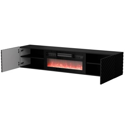 2. Szafka RTV LARA 183x35x37 czarny mat + czarny kominek