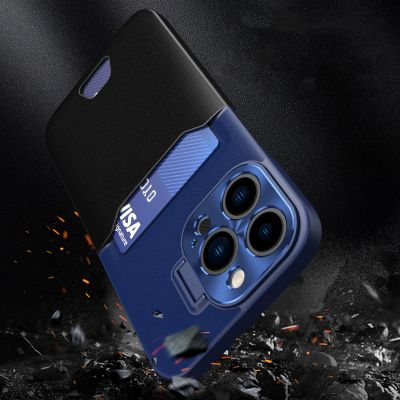 3. Leather Stand Case etui do iPhone 14 Pro Max pokrowiec portfel na kartę z podstawką niebieskie