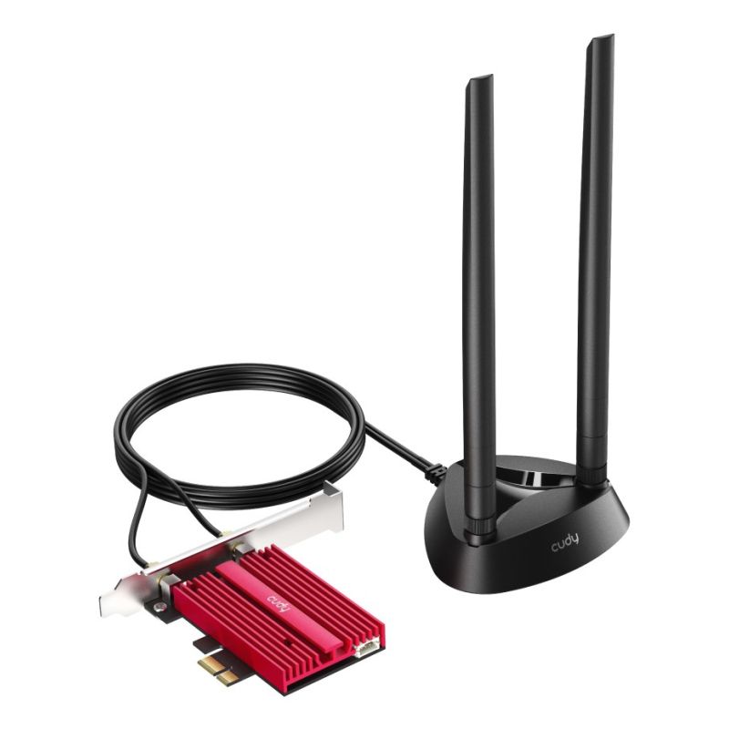 10. Karta sieciowa CUDY WE4000 AX5400 Wi-Fi 6/6E BT 5.2 Intel AX210NGW Radiator PCIe + Antena na kablu