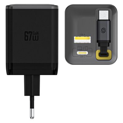 3. Ładowarka sieciowa Dudao A67EU GaN 67W z wbudowanym zwijanym kablem USB-C Power Delivery Quick Charge - czarna