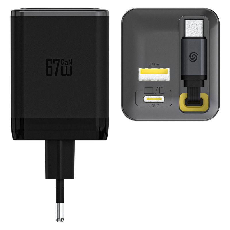 3. Ładowarka sieciowa Dudao A67EU GaN 67W z wbudowanym zwijanym kablem USB-C Power Delivery Quick Charge - czarna