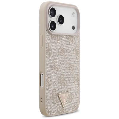 4. Etui Guess Leather 4G Triangle Strass MagSafe na iPhone 17 Pro Max - różowe