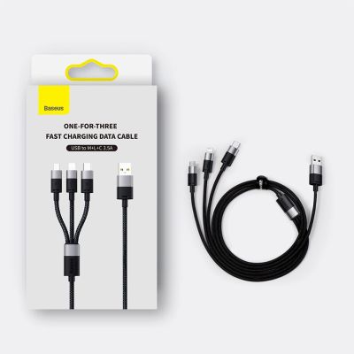17. Kabel 3w1 USB - micro USB / Lightning / USB C 3.5A 1.2m Baseus StarSpeed - czarny