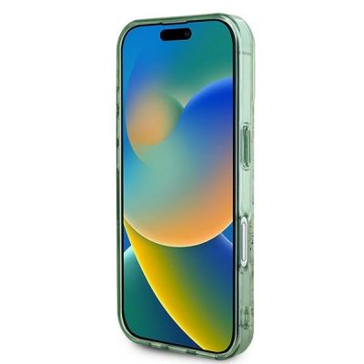 5. Etui Guess IML Flower & Tonal Circle MagSafe na iPhone 16 - zielone