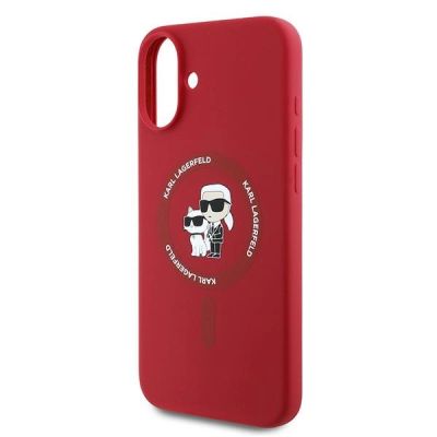 6. Etui Karl Lagerfeld Silicone Karl&Choupette Heads Ring MagSafe na iPhone 16 Plus - czerwone