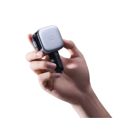 9. Ładowarka samochodowa Cuktech CC903P 100 W z wyświetlaczem i zwijanym kablem USB-C 70 cm - szara