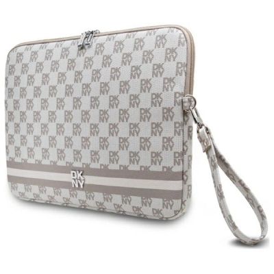 2. Pokrowiec na laptopa DKNY Sleeve Checkered Pattern Printed Stripes 16" - beżowy