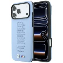 Etui BMW M Blue Perfo Metal Logo MagSafe na iPhone 18 Pro / 17 Pro - niebieskie