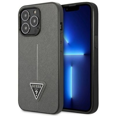 Etui Guess Saffiano Triangle Logo na iPhone 14 Pro Max - srebrne