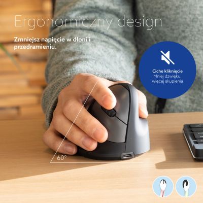 20. Ergonomiczna mysz R-Go Maus HE ergonomisch rechts Bluetooth mittel schwarz/sil retail