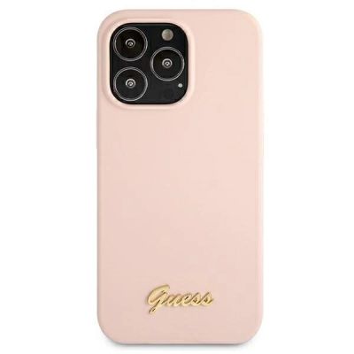 4. Etui Guess Silicone Script Gold Logo MagSafe na iPhone 13 Pro Max - jasnoróżowe