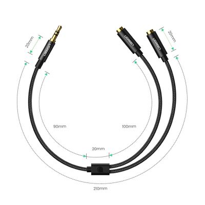 6. Kabel słuchawkowy Ugreen AV123 minijack 3.5 mm (męski) - 2x minijack 3.5mm (żeński) - czarny