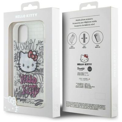 8. Etui Hello Kitty IML Kitty On Bricks Graffiti na iPhone 15 - białe