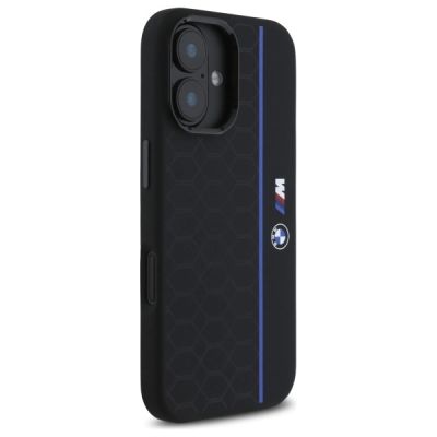 4. Etui BMW Silicone Hexagon Blue Line MagSafe na iPhone 16 - czarne