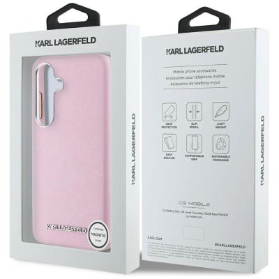 8. Etui Karl Lagerfeld Saffiano Full Wrapped Elongated Metal Logo MagSafe na Samsung Galaxy S25+ - różowe