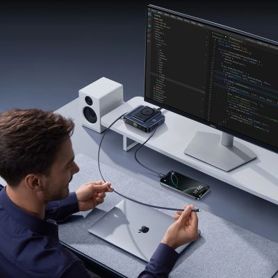 12. Stacja ładująca Baseus Nomos NH21 6w1 245W bezprzewodowa z dwoma zwijanymi kablami USB-C - czarna