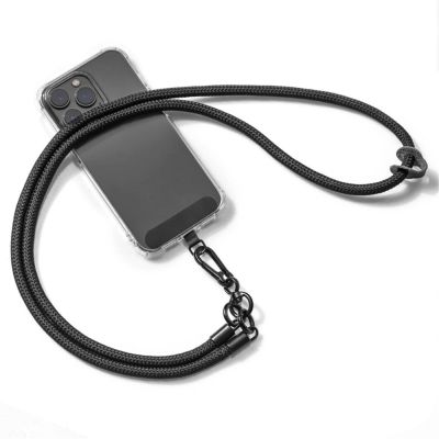 Smycz do telefonu na szyję i ramię 120 cm z metalową klamrą - czarna