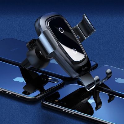 7. Baseus Metal Gravity Wireless Charger metalowy uchwyt samochodowy na kratkę wentylacyjną bezprzewodowa ładowarka Qi czarny (WXYL-B0A)
