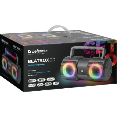 9. GŁOŚNIK DEFENDER BEATBOX 20 BLUETOOTH 20W LIGHT/BT/MIC/FM/USB/TF