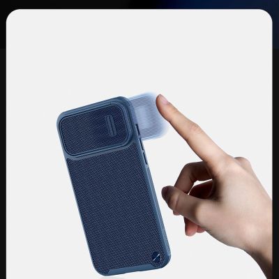 12. Nillkin Textured S Case etui iPhone 14 pancerny pokrowiec z osłoną na aparat niebieski