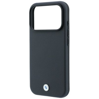 6. Etui BMW Kevlar Metal Logo MagSafe na iPhone 18 Pro / 17 Pro - grafitowe